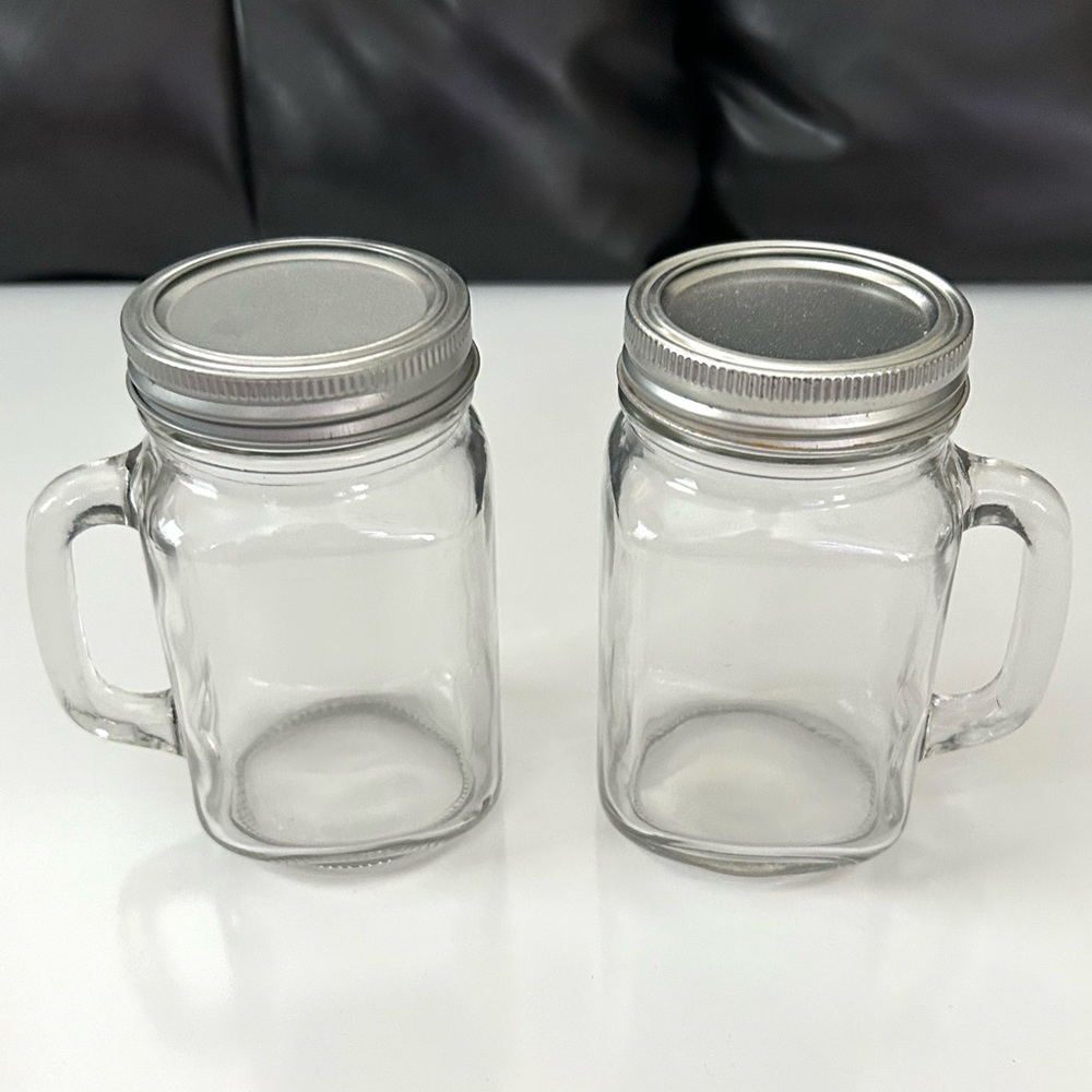 Set of 2 Mason Glass Jars With Handle & Lid, 16oz. each